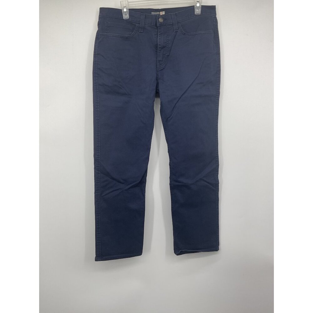 Dockers Mens Navy Blue Straight Fit Pants Water Less Cotton Blend